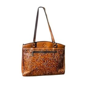 Patricia Nash Tooled Florence Poppy Leather Large  Tote Bag - Brown